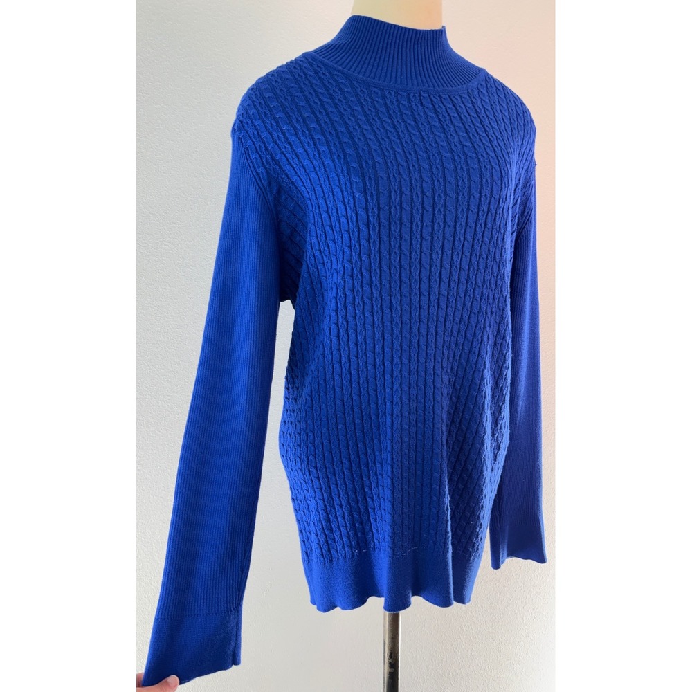 Calvin Klein Cobalt Blue Ribbed Cable Knit Sweater Cotton Modal Mock Neck XL